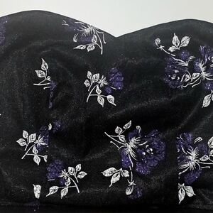 Hmong Pattern Sparkly Black and Purple Floral Strapless Tube Cropped Top